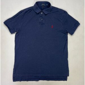 Polo Ralph Lauren Polo Shirt Men Medium Blue Pony Red Stretch Mesh Short Sleeve